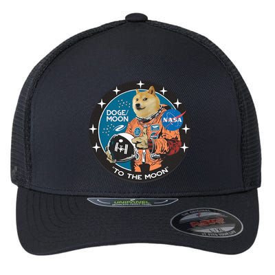 Dogecoin To The Moon Astronaut Flexfit Unipanel Trucker Cap