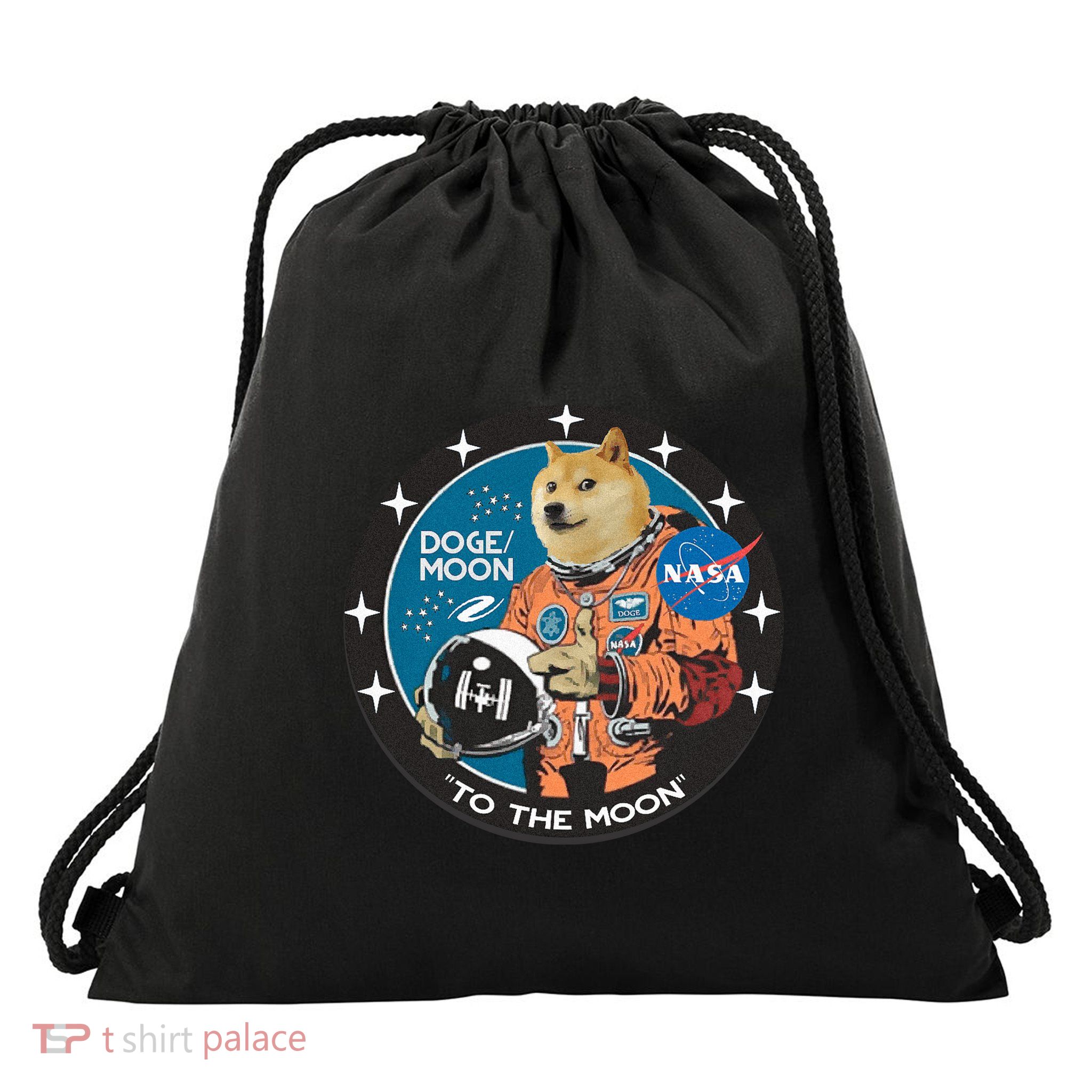 Dogecoin To The Moon Astronaut Drawstring Bag