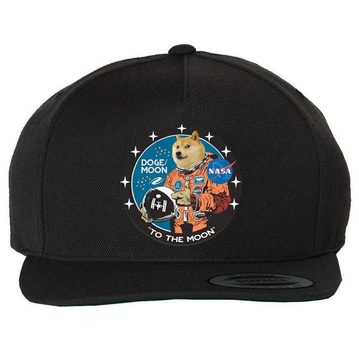 Dogecoin To The Moon Astronaut Wool Snapback Cap