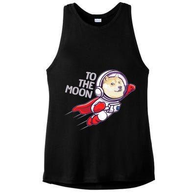 Dogecoin To The Moon Coin Crypto Currency Super Astronaut Ladies PosiCharge Tri-Blend Wicking Tank