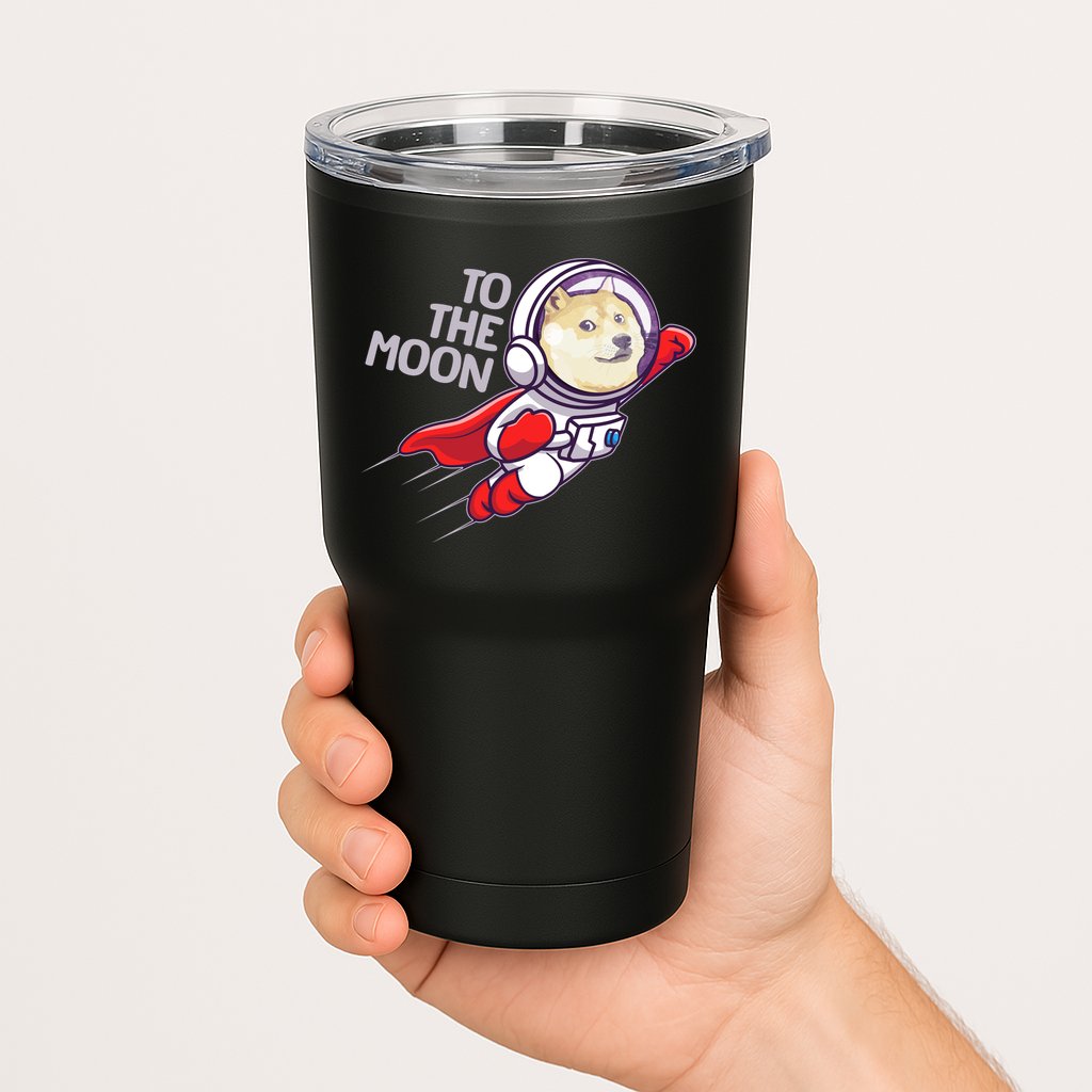 Dogecoin To The Moon Coin Crypto Currency Super Astronaut Tumbler