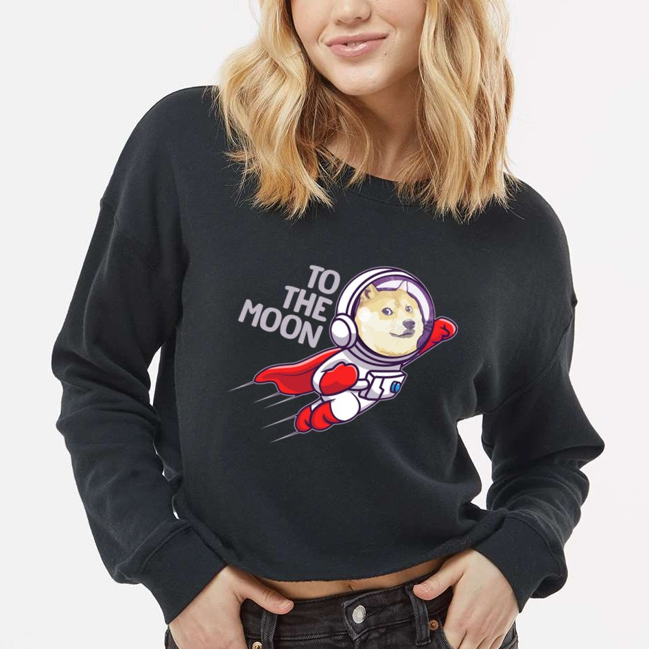 Dogecoin To The Moon Coin Crypto Currency Super Astronaut Cropped Pullover Crew