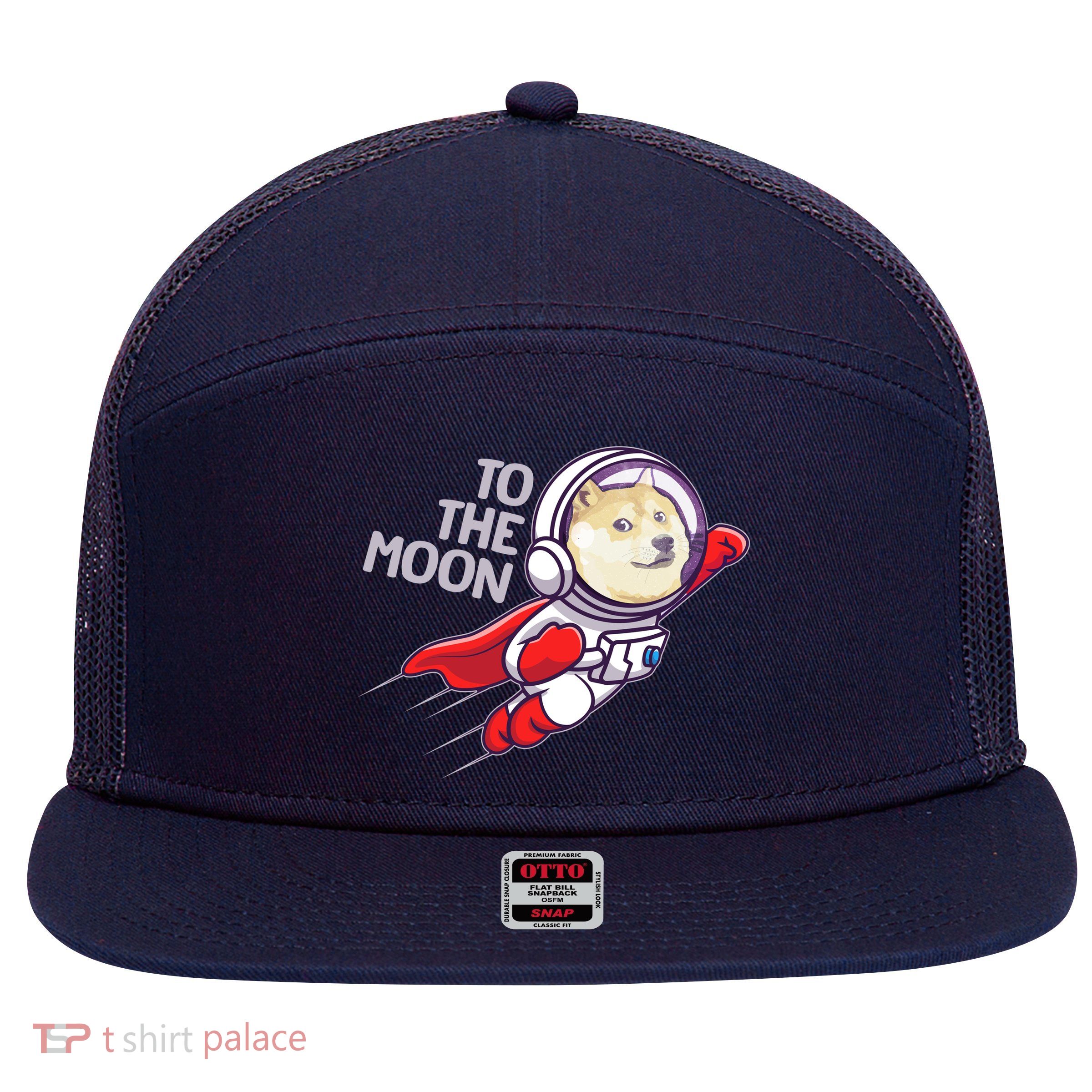 Dogecoin To The Moon Coin Crypto Currency Super Astronaut 7 Panel Mesh Trucker Snapback Hat