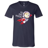 Dogecoin To The Moon Coin Crypto Currency Super Astronaut V-Neck T-Shirt