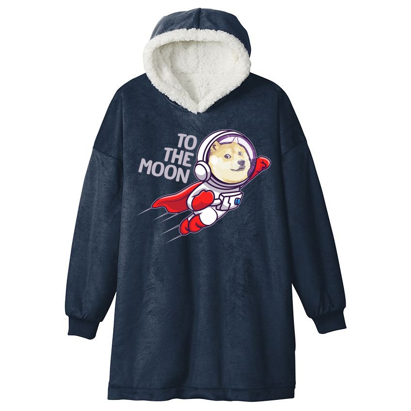 Dogecoin To The Moon Coin Crypto Currency Super Astronaut Hooded Wearable Blanket