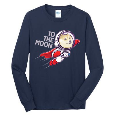 Dogecoin To The Moon Coin Crypto Currency Super Astronaut Tall Long Sleeve T-Shirt