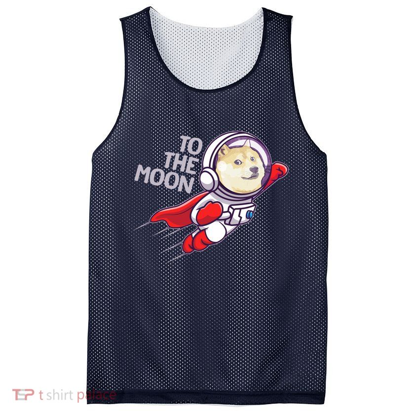 Dogecoin To The Moon Coin Crypto Currency Super Astronaut Mesh Reversible Basketball Jersey Tank