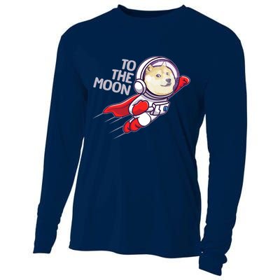 Dogecoin To The Moon Coin Crypto Currency Super Astronaut Cooling Performance Long Sleeve Crew