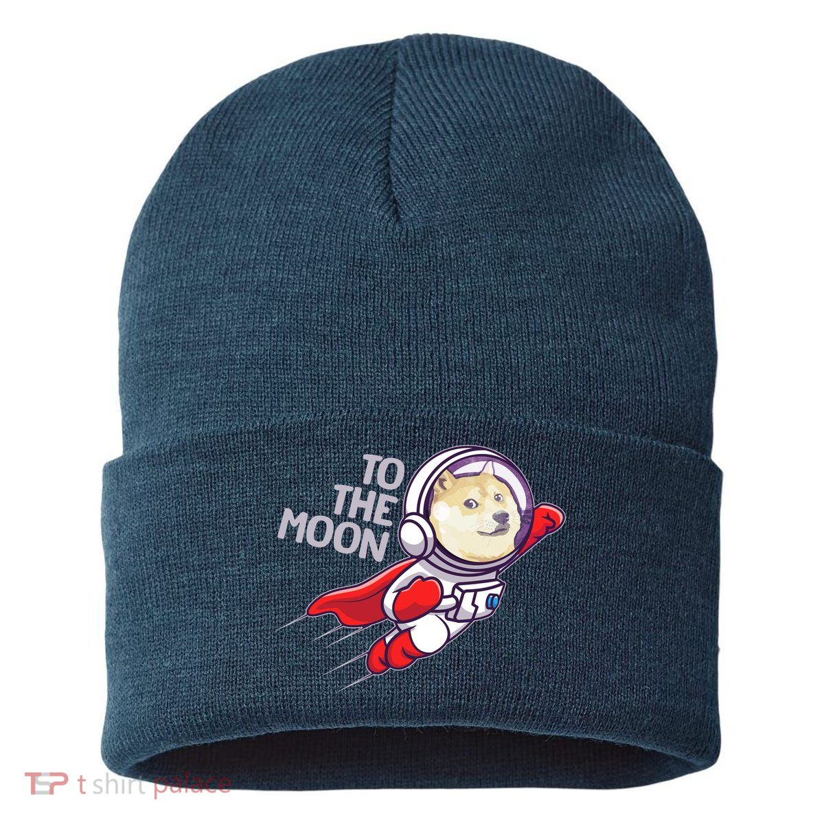 Dogecoin To The Moon Coin Crypto Currency Super Astronaut Sustainable Knit Beanie