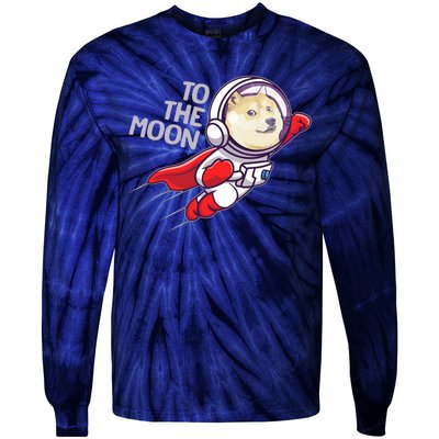 Dogecoin To The Moon Coin Crypto Currency Super Astronaut Tie-Dye Long Sleeve Shirt