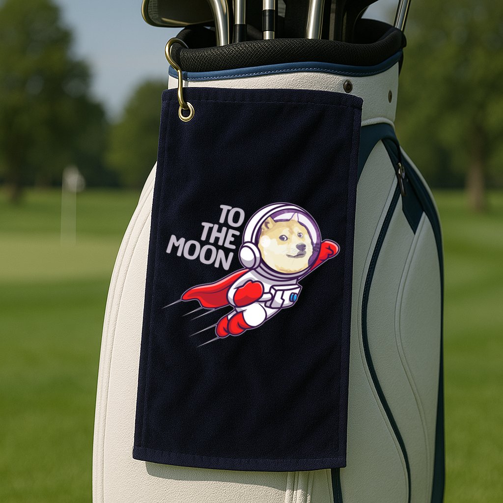 Dogecoin To The Moon Coin Crypto Currency Super Astronaut Golf Towel