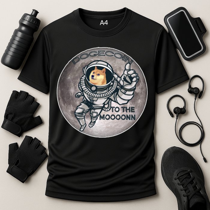 Dogecoin To the Moon Doge Cooling Performance Crew T-Shirt