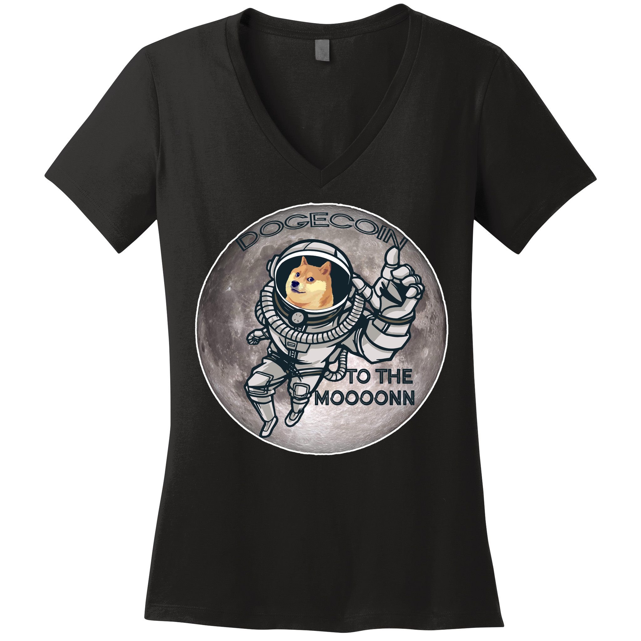 Dogecoin To the Moon Doge Women's V-Neck T-Shirt