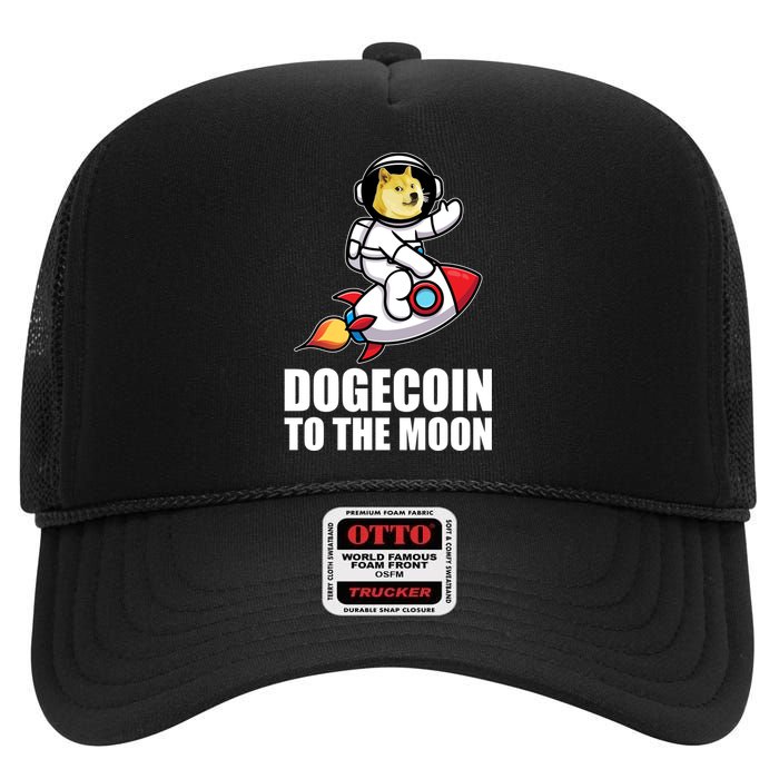 DogeCoin To The Moon Doge Crypto High Crown Mesh Back Trucker Hat