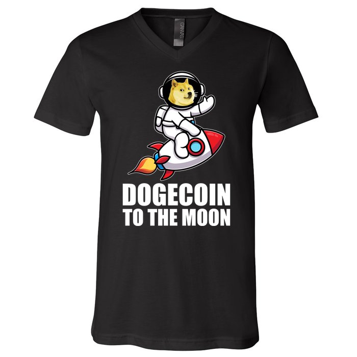 DogeCoin To The Moon Doge Crypto V-Neck T-Shirt