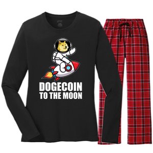 DogeCoin To The Moon Doge Crypto Women's Long Sleeve Flannel Pajama Set 