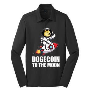 DogeCoin To The Moon Doge Crypto Silk Touch Performance Long Sleeve Polo