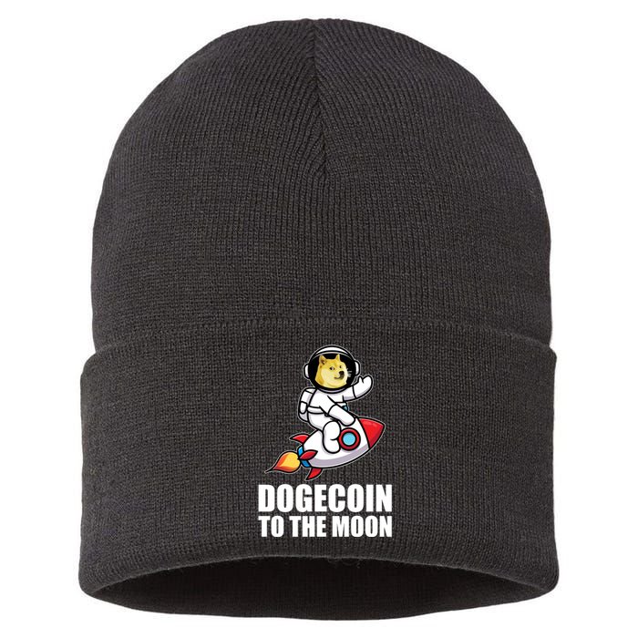 DogeCoin To The Moon Doge Crypto Sustainable Knit Beanie