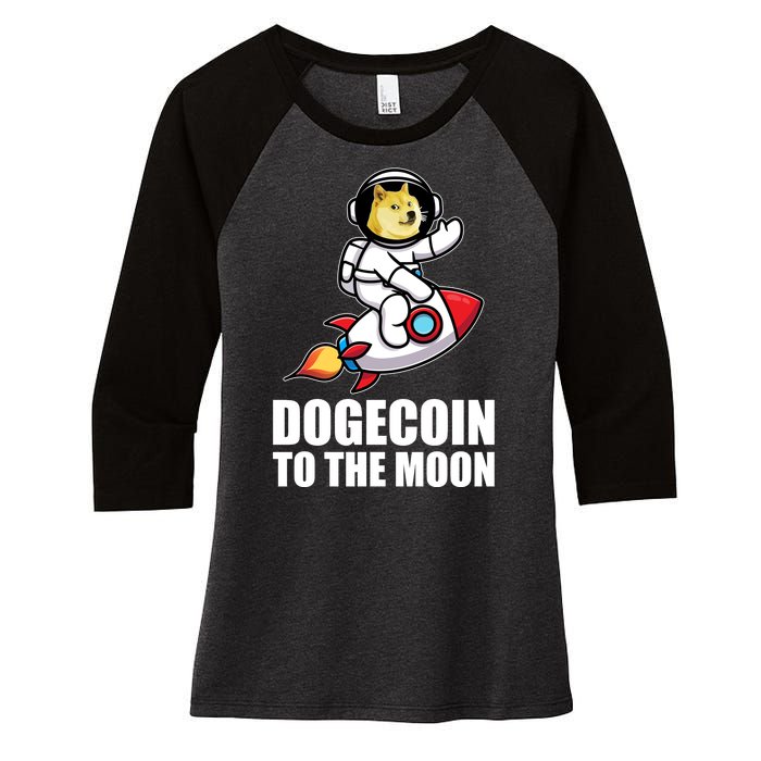 DogeCoin To The Moon Doge Crypto Women's Tri-Blend 3/4-Sleeve Raglan Shirt