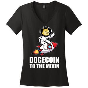 DogeCoin To The Moon Doge Crypto Women's V-Neck T-Shirt