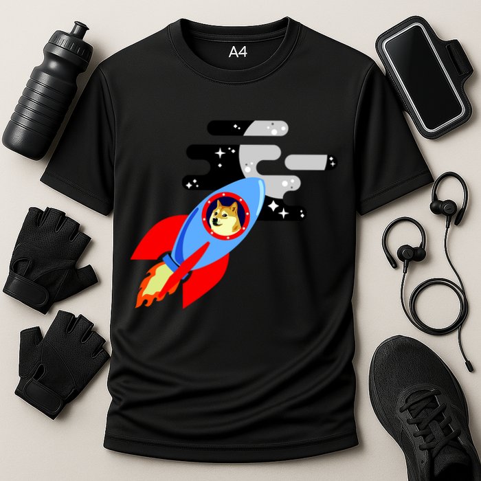 Dogecoin To the Moon Hodl Crypto Currency Cooling Performance Crew T-Shirt