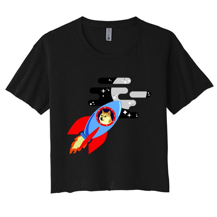 Dogecoin To the Moon Hodl Crypto Currency Women's Crop Top Tee