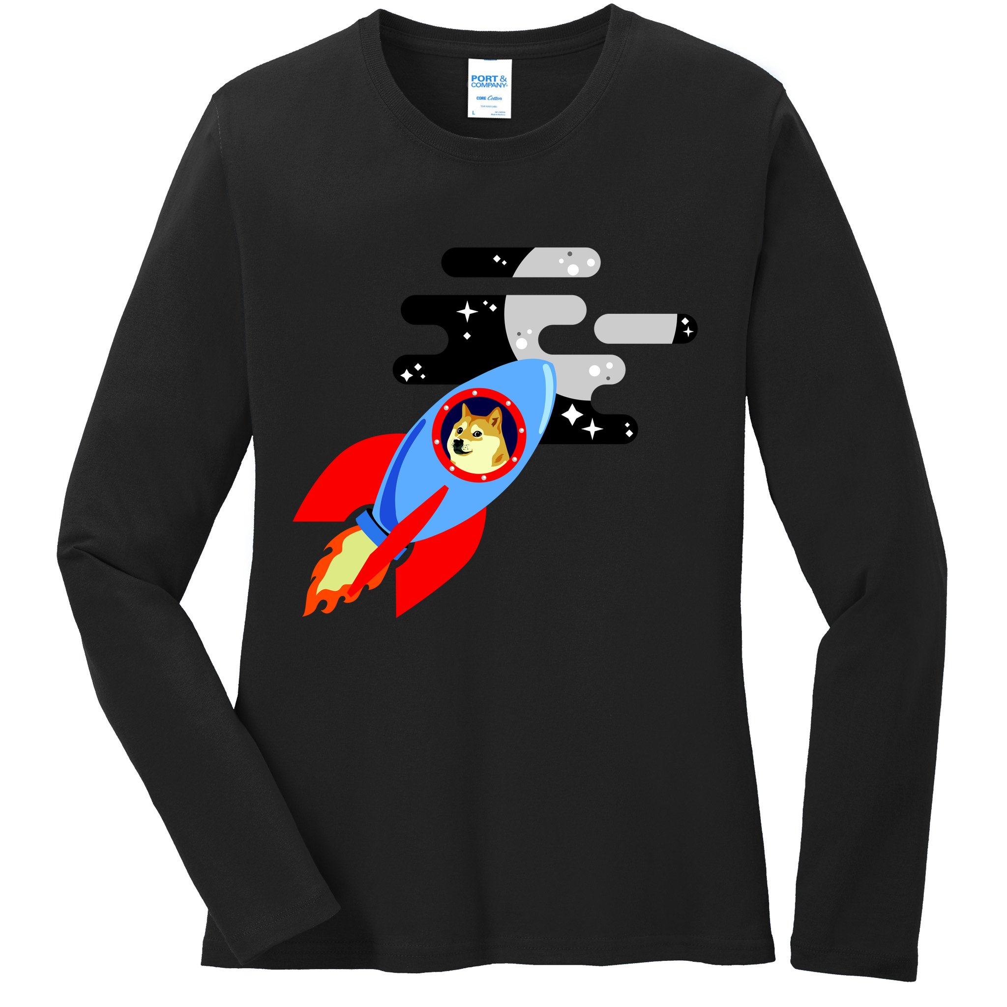 Dogecoin To the Moon Hodl Crypto Currency Ladies Long Sleeve Shirt