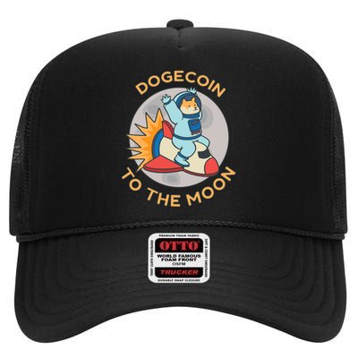 Dogecoin To The Moon Logo High Crown Mesh Back Trucker Hat