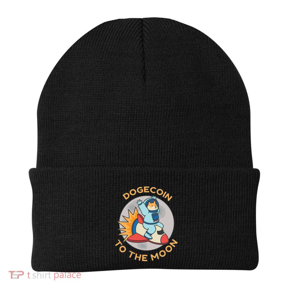 Dogecoin To The Moon Logo Knit Cap Winter Beanie