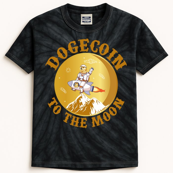 Dogecoin Vintage To The Moon Kids Tie-Dye T-Shirt