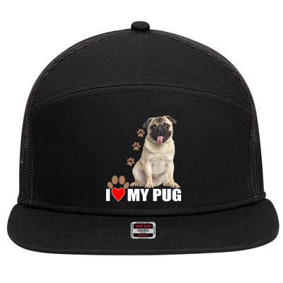 Dogs - I Love My Pug 7 Panel Mesh Trucker Snapback Hat