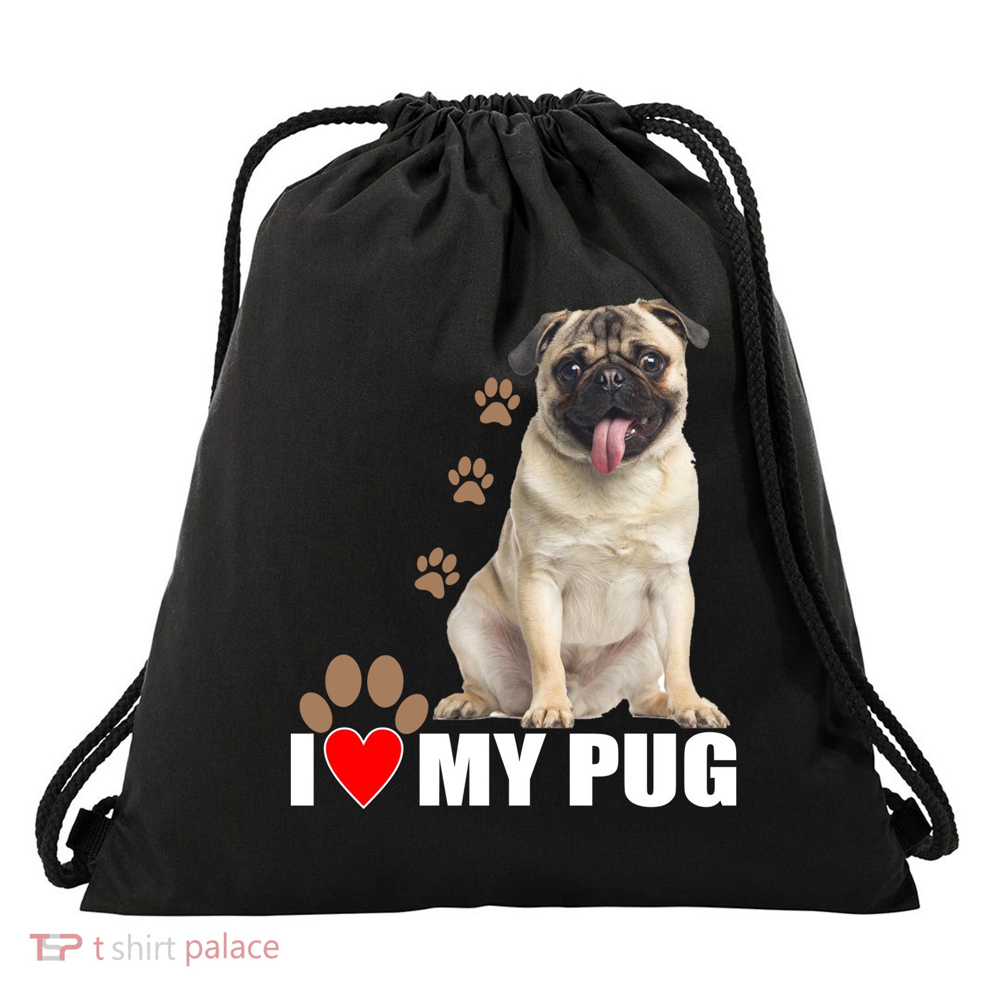 Dogs - I Love My Pug Drawstring Bag