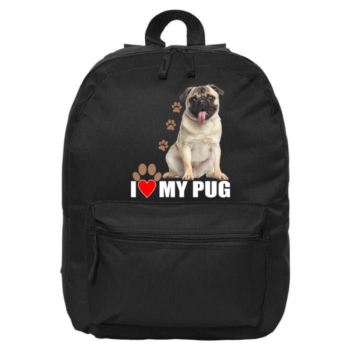Dogs - I Love My Pug 16 in Basic Backpack