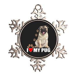 Dogs - I Love My Pug Metallic Star Ornament