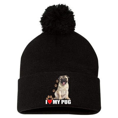 Dogs - I Love My Pug Pom Pom 12in Knit Beanie