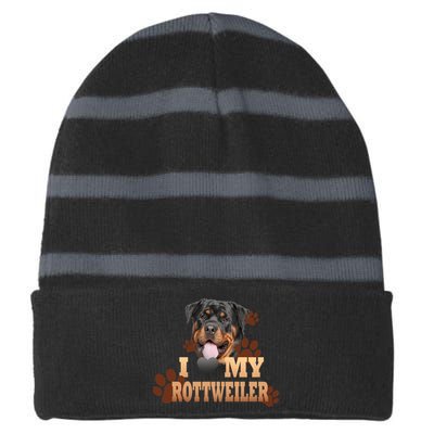 Dogs - I Love My Rottweiler Striped Beanie with Solid Band