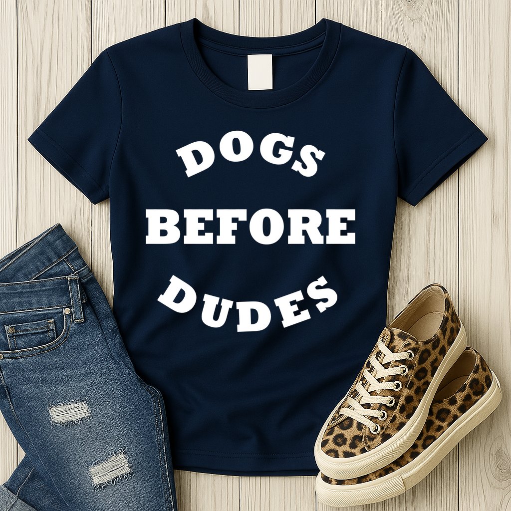 Dogs Before Dudes Funny Saying Womens T-Shirt