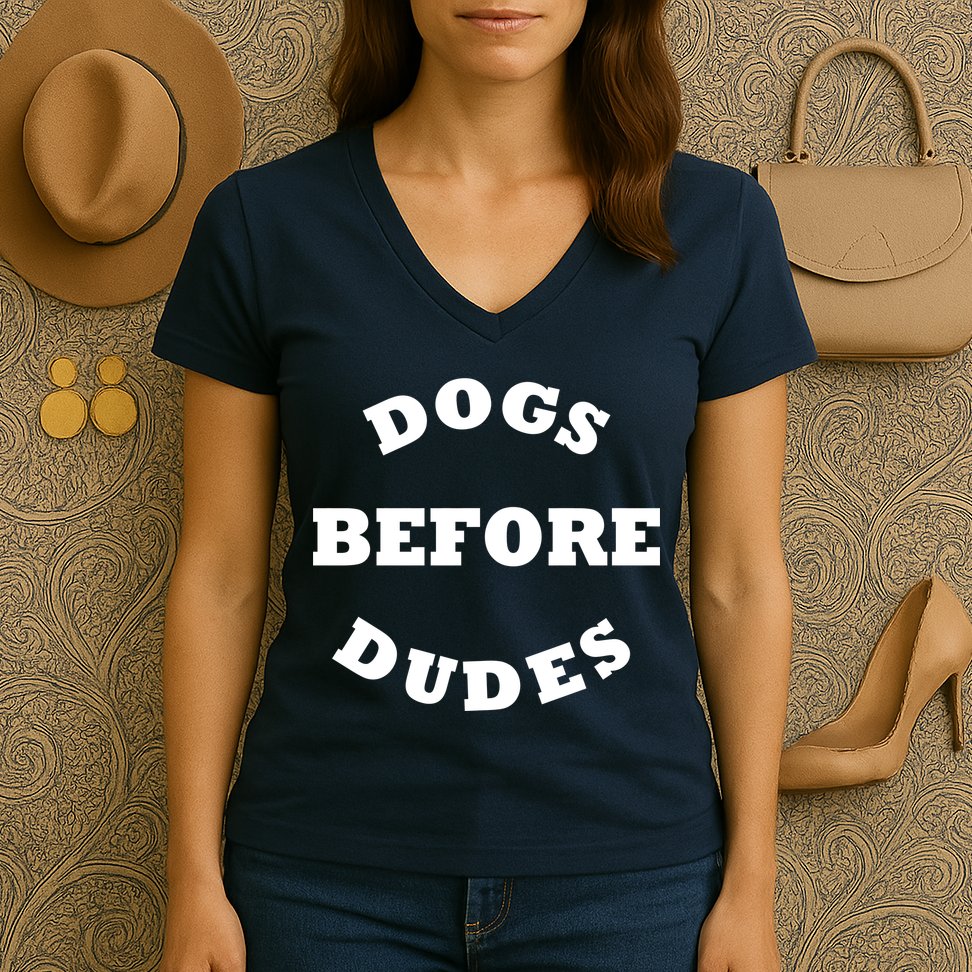Dogs Before Dudes Funny Saying Women's V-Neck T-Shirt