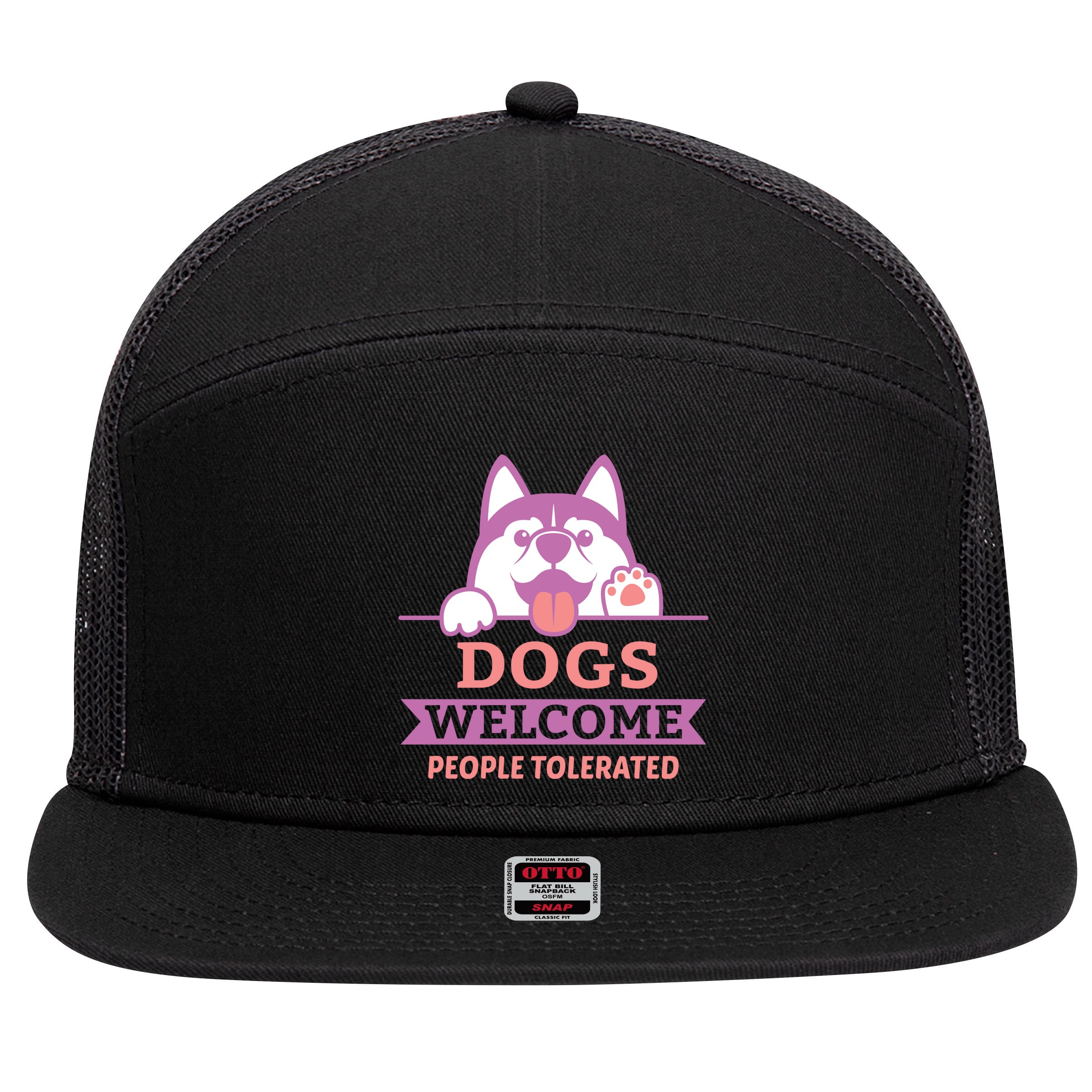 Dogs Welcome People Tolerated 7 Panel Mesh Trucker Snapback Hat