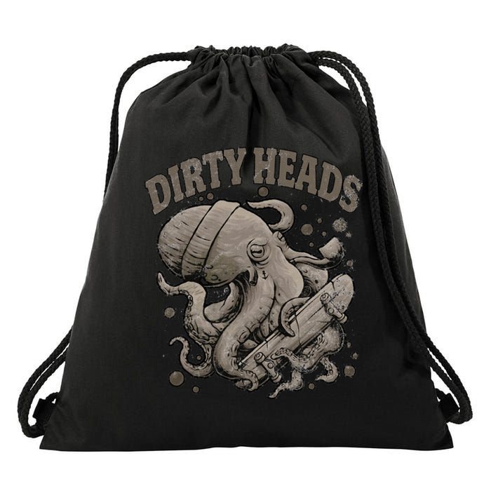 Dirty Octopus Heads With Skateboard Music Lover Drawstring Bag