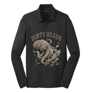 Dirty Octopus Heads With Skateboard Music Lover Silk Touch Performance Long Sleeve Polo