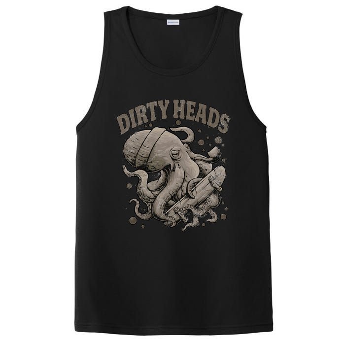 Dirty Octopus Heads With Skateboard Music Lover PosiCharge Competitor Tank