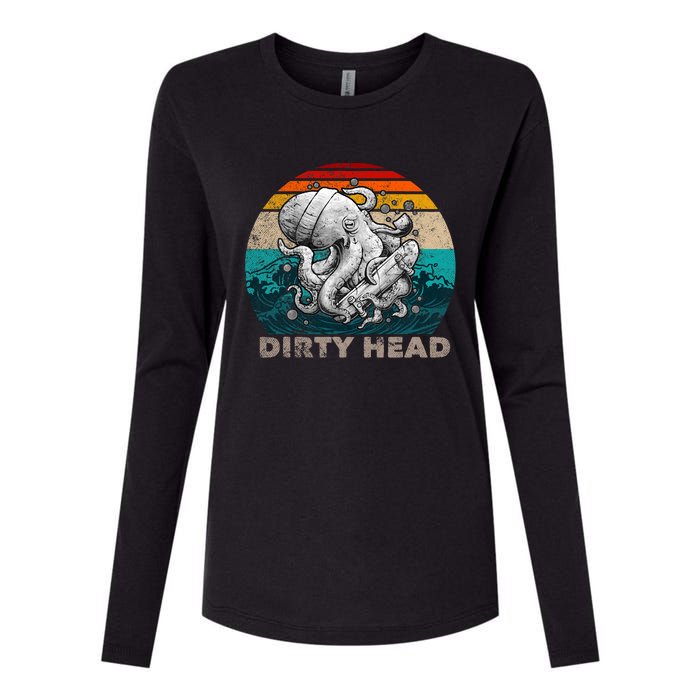 Dirty Octopus Heads With Skateboard Music Lover Vintage Womens Cotton Relaxed Long Sleeve T-Shirt