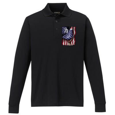 Day Of Independence Us Flag Paintball Funny Gift Performance Long Sleeve Polo