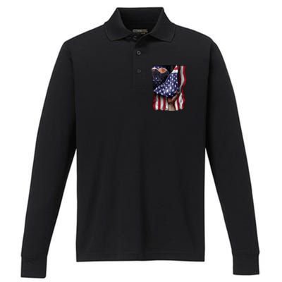 Day Of Independence Us Flag Honey Badger Gift Performance Long Sleeve Polo