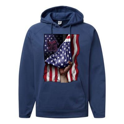 Day Of Independence Us Flag Gargoyle Gift Performance Fleece Hoodie