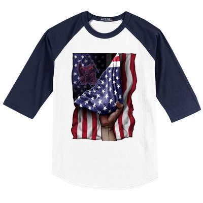 Day Of Independence Us Flag Gargoyle Gift Baseball Sleeve Shirt