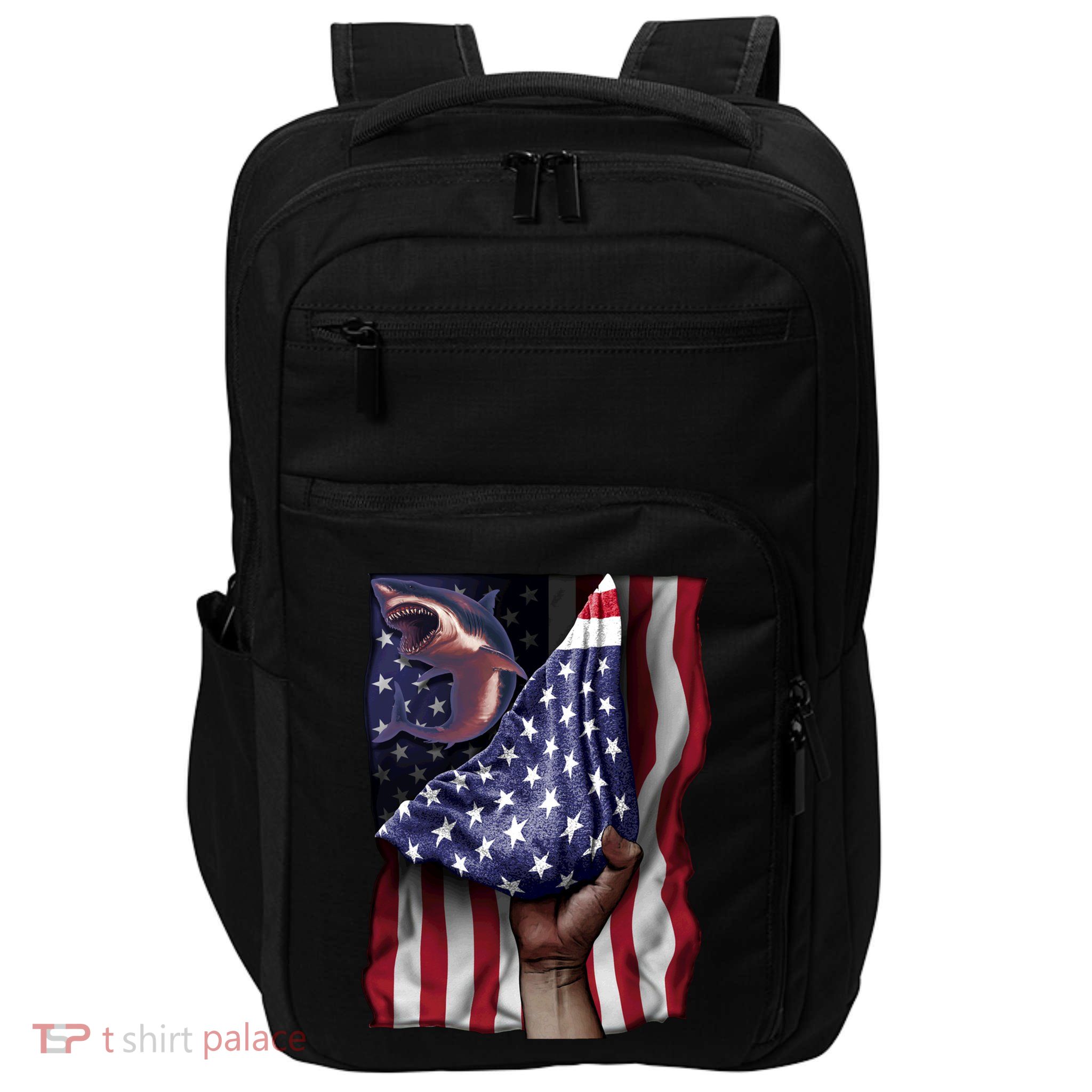 Day Of Independence Us Flag Great White Shark Gift Impact Tech Backpack