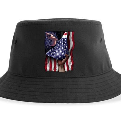 Day Of Independence Us Flag Great White Shark Gift Sustainable Bucket Hat