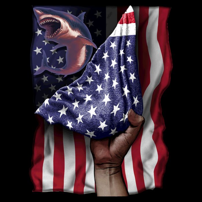 Day Of Independence Us Flag Great White Shark Gift Flat Bill Trucker Hat